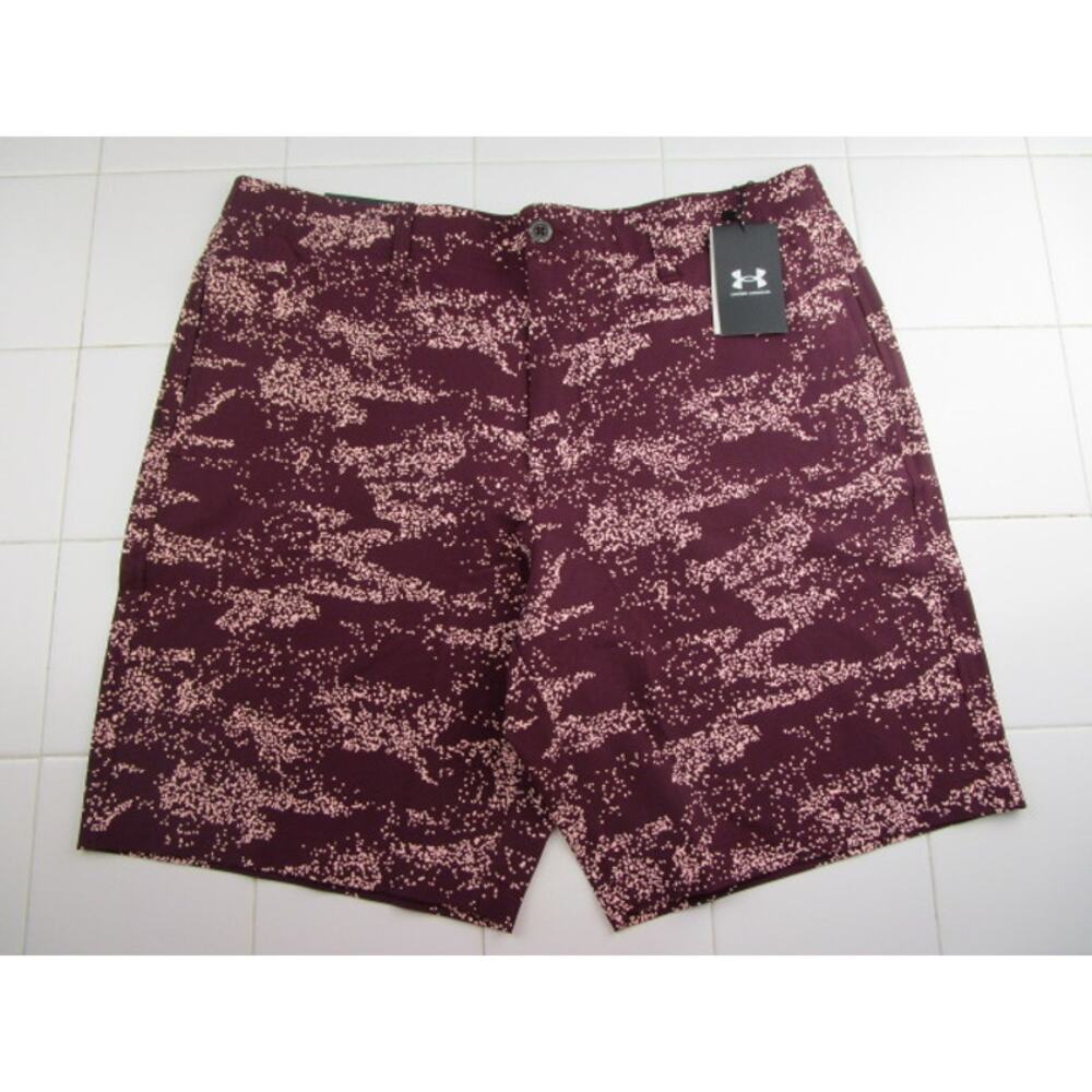 Under Armour Golf Printed Shorts 10" Inseam Maroon Mens Size 38 Performance Tech